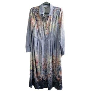 NWT Chico's Lisbon Bloom Shirt Dress Sz 1 US 8 Blue Floral Midi Soft Romantic
